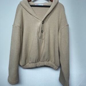 Free People Beach Sweater Women’s Large Beige Polyester Button Shawl Neck